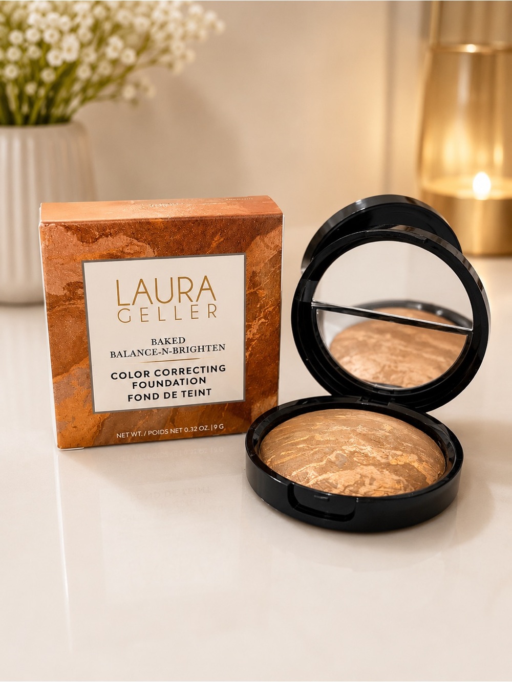 Laura Geller Baked Balance-N-Brighten Color Correcting Foundation -TAN + SAMPLES